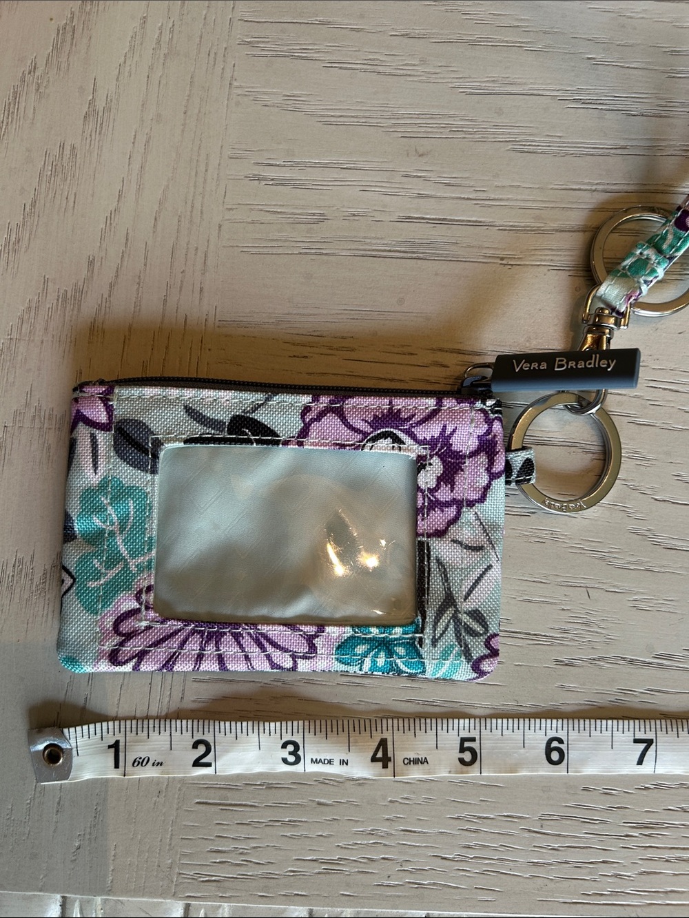 Vera Bradley Floral Lanyard ID Holder in Purple and Teal - Picture 3 of 4